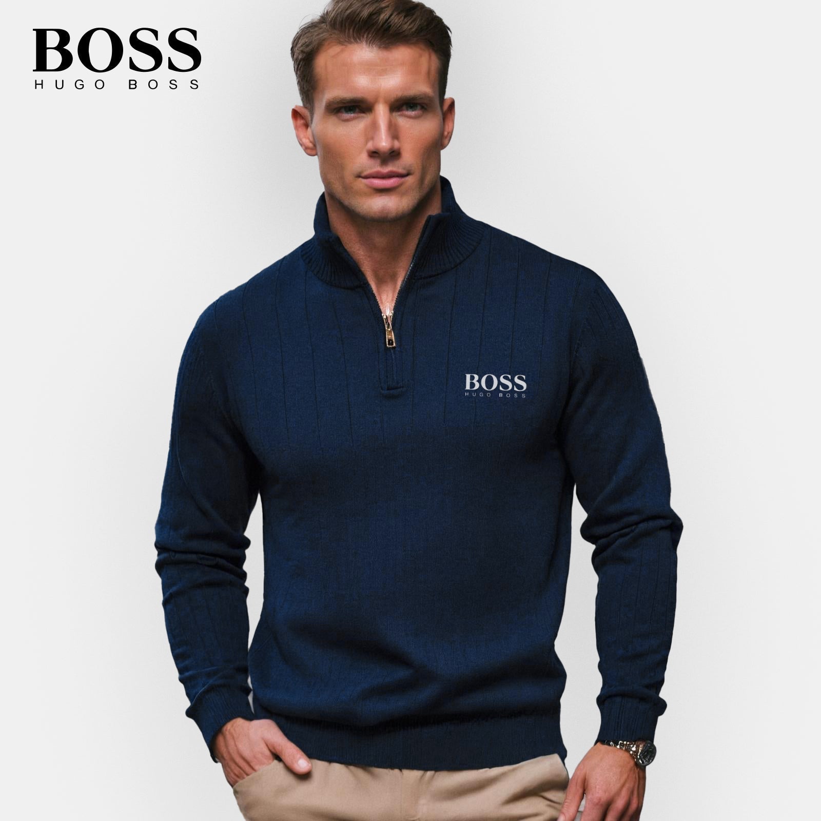BS™ Ribbed Half-Zip Knit – Premium Men’s Sweater